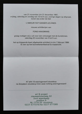 Art & Project # FONS HAAGMANS # invitation letter, 1997, mint