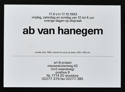 Art & Project # AB VAN HANEGEM # invitation, 1993, Mint