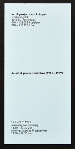 Art & Project / van Krimpen # DE ART & PROJECT BULLETINS # 1993, mint