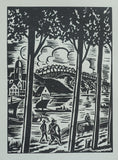 Frans MAsereel # RIVER SCENE near GENT # woodblock print, ca. 1945, nm+