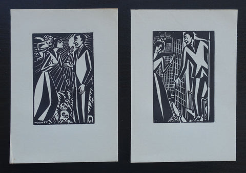 Frans Masereel #. SET OF 2 original WOODBLOCK prints # 1927, mint-