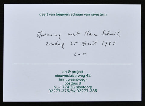 Art & Project # HAN SCHUIL, handwritten invitation by van Beijeren # 1993, mint