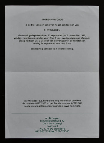 Art & Project # PETER STRUYCKEN  invitation, 1995, mint-