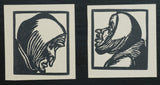 Jan Frans Cantré # set of 2 BOEREN KOPPEN # 1941, original woodblock prints, mint
