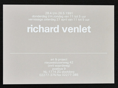 Art & Project # RICHARD VENLET, invitation # 1991, mint